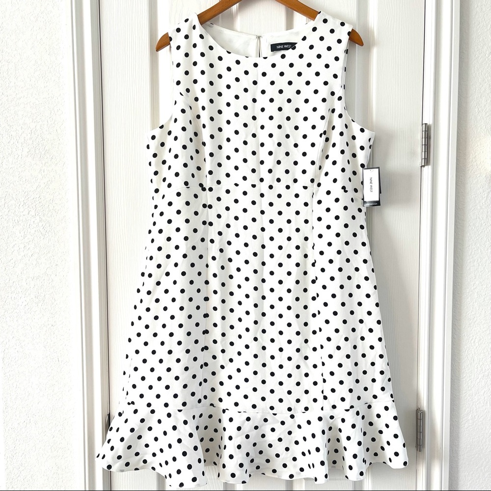 Nine West Sleeveless Flounce Hem Polka Dot Dress